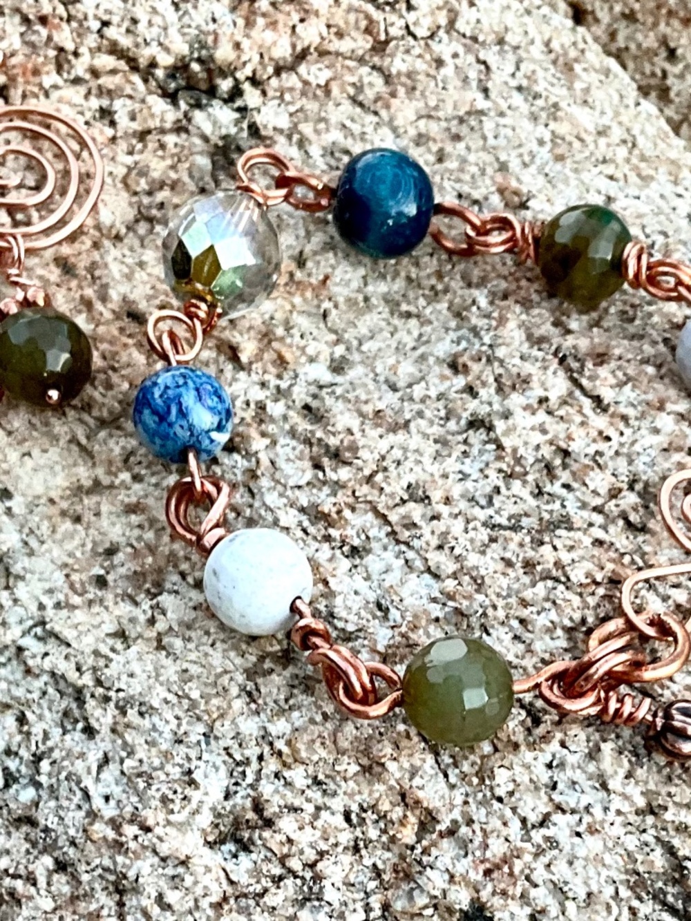 Designer Series Custom Hammered Copper & Genuine Gemstone Bracelet & Earring Set